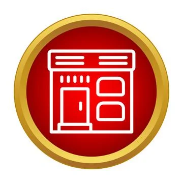 Store building icon in red circle button 스톡 일러스트