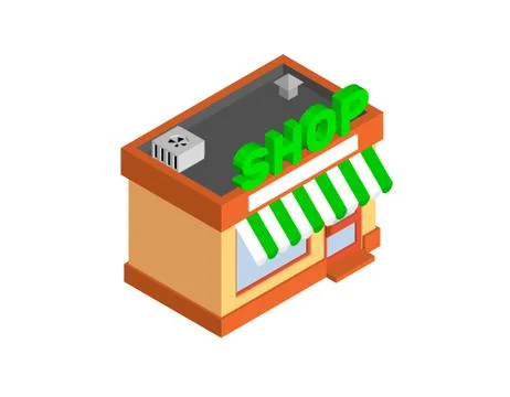 Store building. Isolated on white background. 3d Vector illustration. Stock Illustration