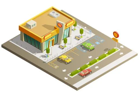 Store Building Isometric Concept Ilustración de archivo