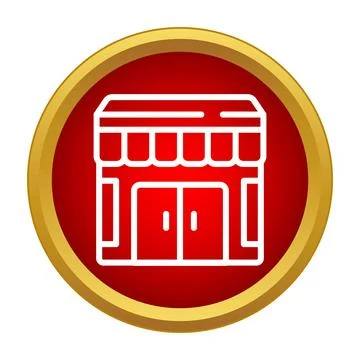 Store building outline icon on red button Ilustración de archivo