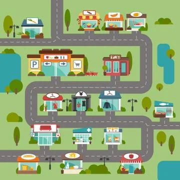 Store Building Road Illustrazione stock