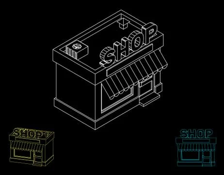 Store building. Vector outline illustration. Stock Illustration