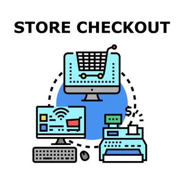 Store checkout concept vector illustration with online shopping Stock Illustration