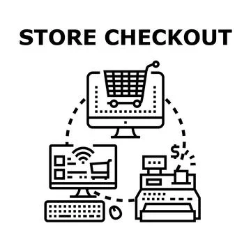 Store checkout concept vector illustration with online shopping Stock Illustration