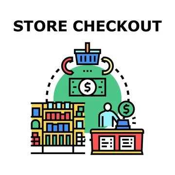 Store checkout process with shopping and payment Stock Illustration
