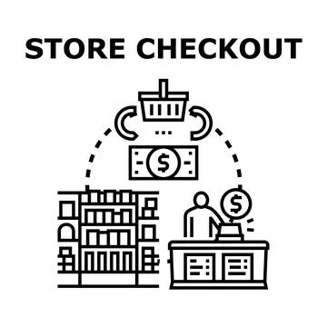 Store checkout process with shopping and payment Stock Illustration