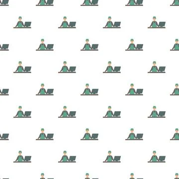 Store clerk working on computer seamless pattern Stock Illustration