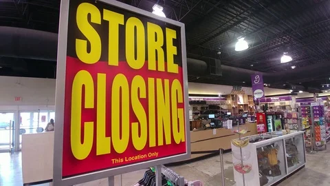 Store Closing Sign inside a store - Business Closing Stock Footage 125909013