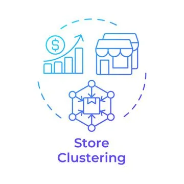 Store clustering blue gradient concept icon Illustrazione stock