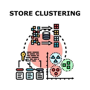 Store clustering organizing and managing data analytics Stock Illustration