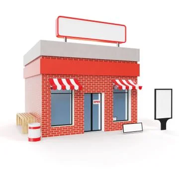 Store with copy space board isolated on white background. Modern shop buildings Stock Illustration
