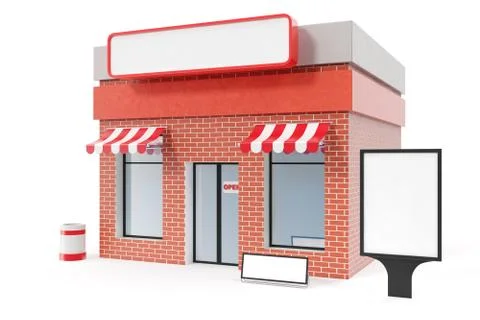 Store with copy space board isolated on white background. Modern shop buildings Stock Illustration