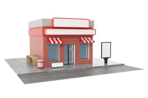 Store with copy space board isolated on white background. Modern shop buildings Stock Illustration