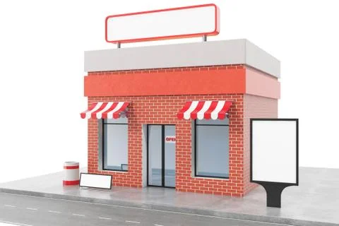 Store with copy space board isolated on white background. Modern shop buildings Stock Illustration