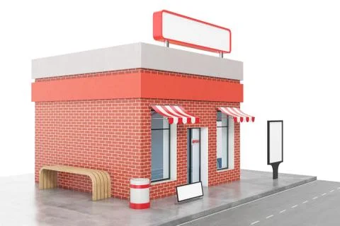 Store with copy space board isolated on white background. Modern shop buildings Stock Illustration