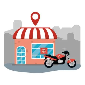 Store with delivery motorcycle 库存插图