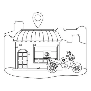 Store with delivery motorcycle 库存插图