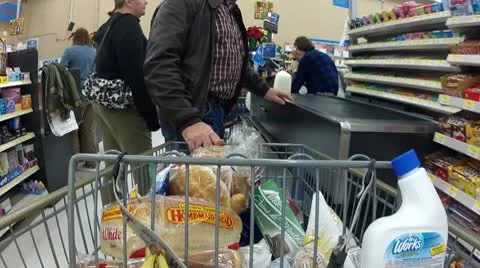 Store empty shopping cart at register P HD 0016 Stock Footage