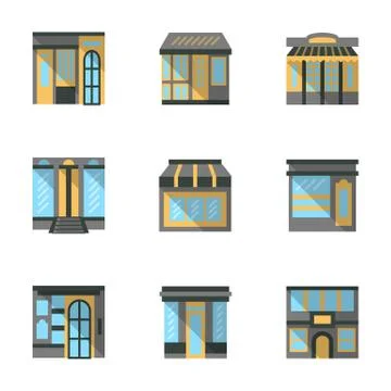 Store facades flat vector icons Stock Illustration