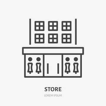 Store flat line icon. Vector thin sign of shop, commercial building rent logo Ilustración de archivo