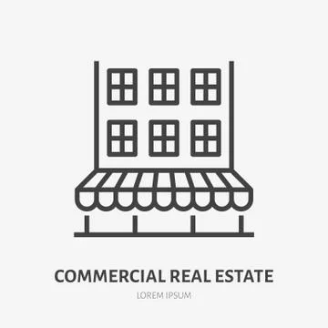 Store flat line icon. Vector thin sign of shop, cafe, commercial building rent Stock Illustration