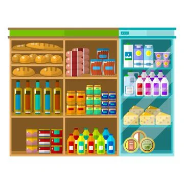 Store food icon flat vector. Grocery supermarket Ilustración de archivo