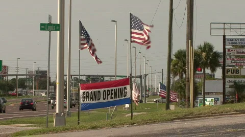 Store Front American Flags Stock Footage 144507
