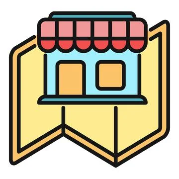 Store front with awning on folded map Stock Illustration