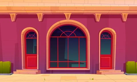 Store front with glass doors and arch window Stock Illustration