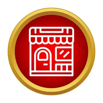 Store front icon in a red circle with a golden border Stock-Illustration