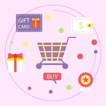 Store with gift card design, vector illustration. Buy purchase in retail shop Stock Illustration
