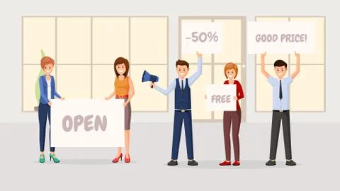 Store grand opening flat vector illustrations Stock Illustration