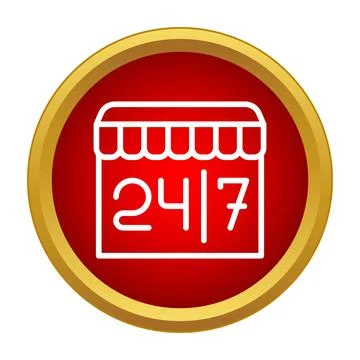Store icon representing 247 shopping and service hours Illustrazione stock