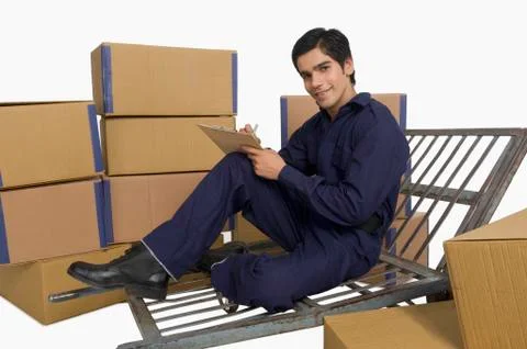 Store incharge checking inventory 写真素材