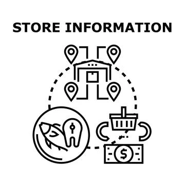 Store information concept with location and product pricing Stock Illustration