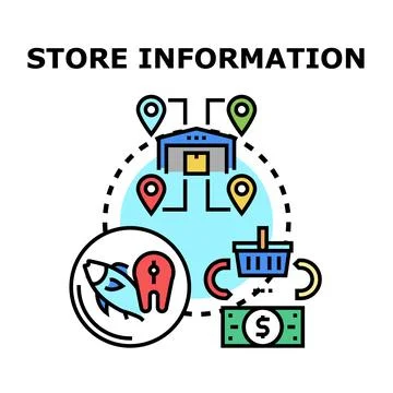 Store information concept with location and product pricing Stock Illustration