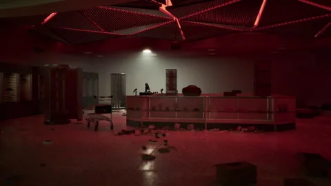 Store interior in ruins after a robbery during the night Stock Footage 312383086