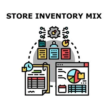 Store inventory mix management analyzing business data Stock Illustration