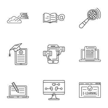 Store of knowledge icons set, outline style Stock Illustration