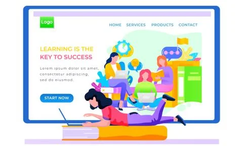 Store landing page template. Application for lerning online. Girls are trained Stock Illustration