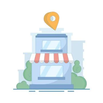 Store Location Concept. Mobile navigation, gps navigator, route to store. Stock Illustration