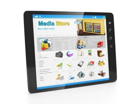 Store media applications. tablet pc with an open webpage copper store Stock Illustration