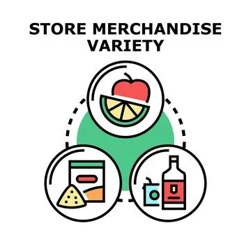 Store merchandise variety offering assorted product choices Stock Illustration
