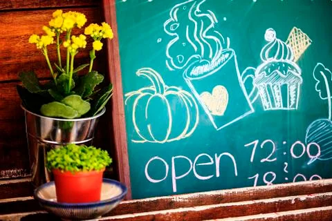 Store open time with nice flower and cute picture Stock Photos