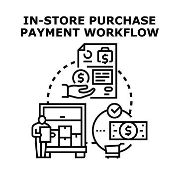 In store purchase payment workflow process completing transaction Stock Illustration