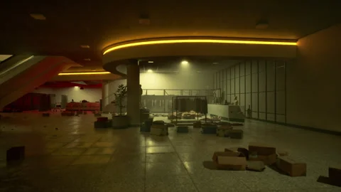 Store ravaged by thieves after a night of marauding in a quiet shopping center Stock Footage 327194740