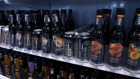 Store refrigerator full of Wasatch and Squatters brand microbrew beers. Stock Footage 100650382
