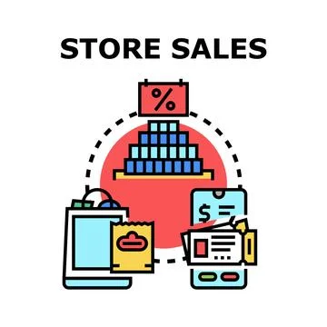 Store sales process with discounts and shopping Stock Illustration