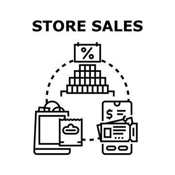 Store sales process with discounts and shopping Stock Illustration