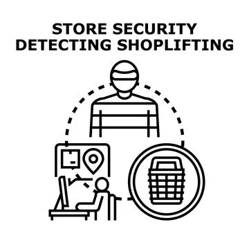 Store security service detecting shoplifting crime Stock Illustration